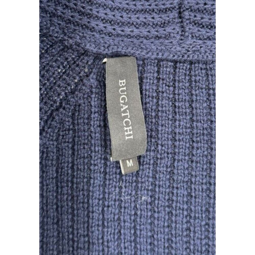 Bugatchi Men's Rib Wool Blend Cardigan Sweater Pockets Size Medium Navy Blue‎ - Picture 3 of 7